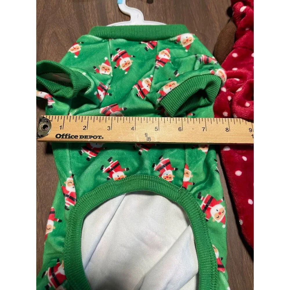 Santa & Reindeer Polka Dot Dog Pajamas 2-Pack Small Adorable Holiday Pet Outfit